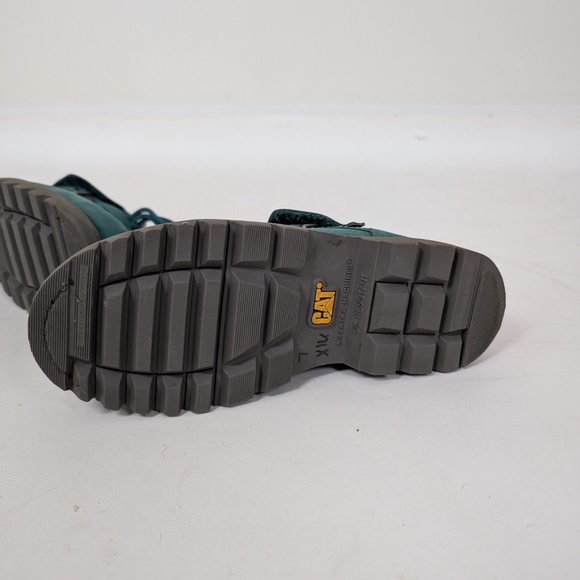 Cat Antique Green Leather Boots Turquoise Work Chunky Combat Studs - Picture 7 of 11